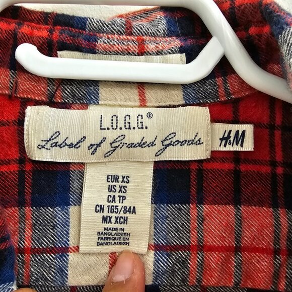 Men's Red/Blue plaid long sleeve button down, XS, Label of Graded Goods by H&M - Picture 7 of 9